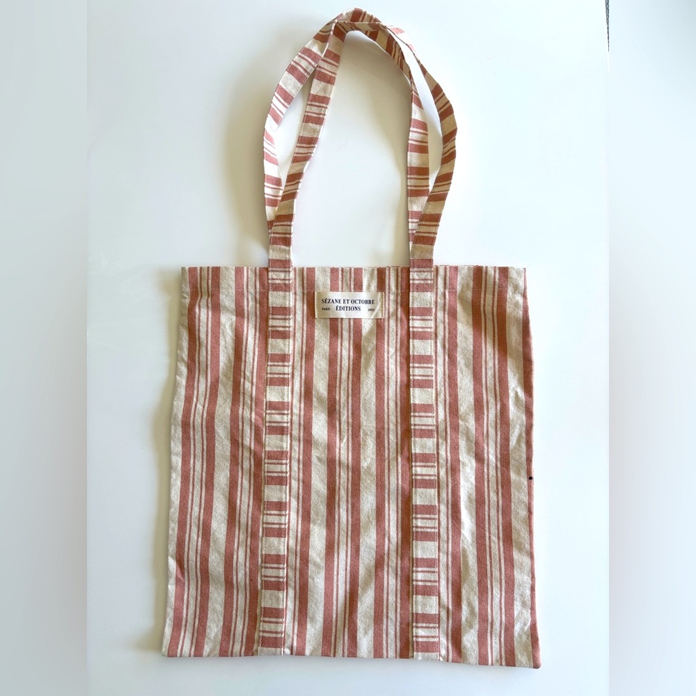 Sezane et Octobre Editions Striped Canvas Tote pink cream